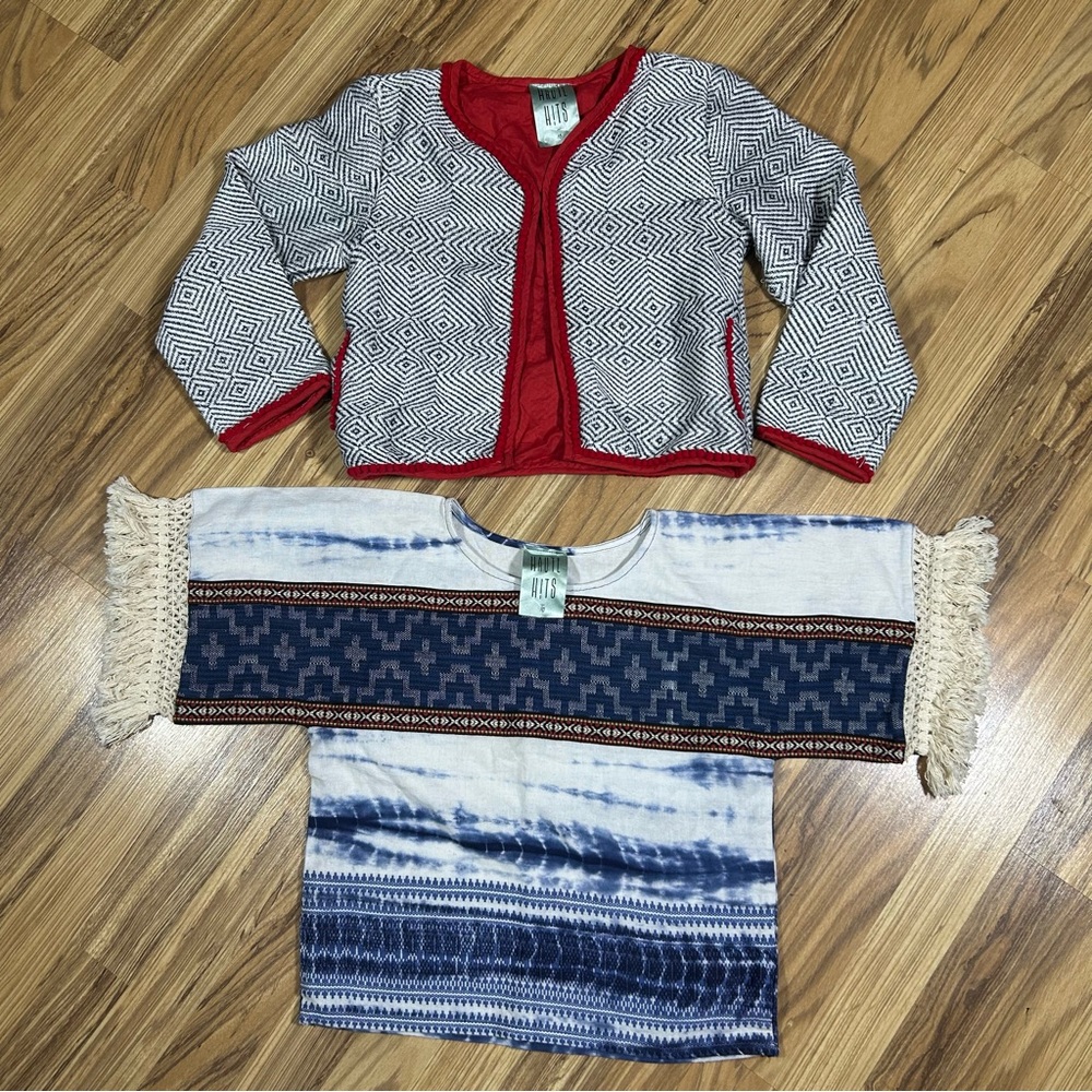Haute Hits Girls Boho Style Top & Jacket Lot Of 2 Size 10/16 Junior XS Teens